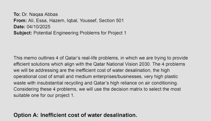 Memo 2: Potential Engineering Problems